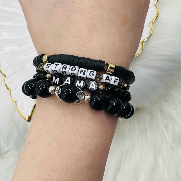 “Strong AF Mama” Arm Candy Beaded Bracelet Black - Picture 6 of 6
